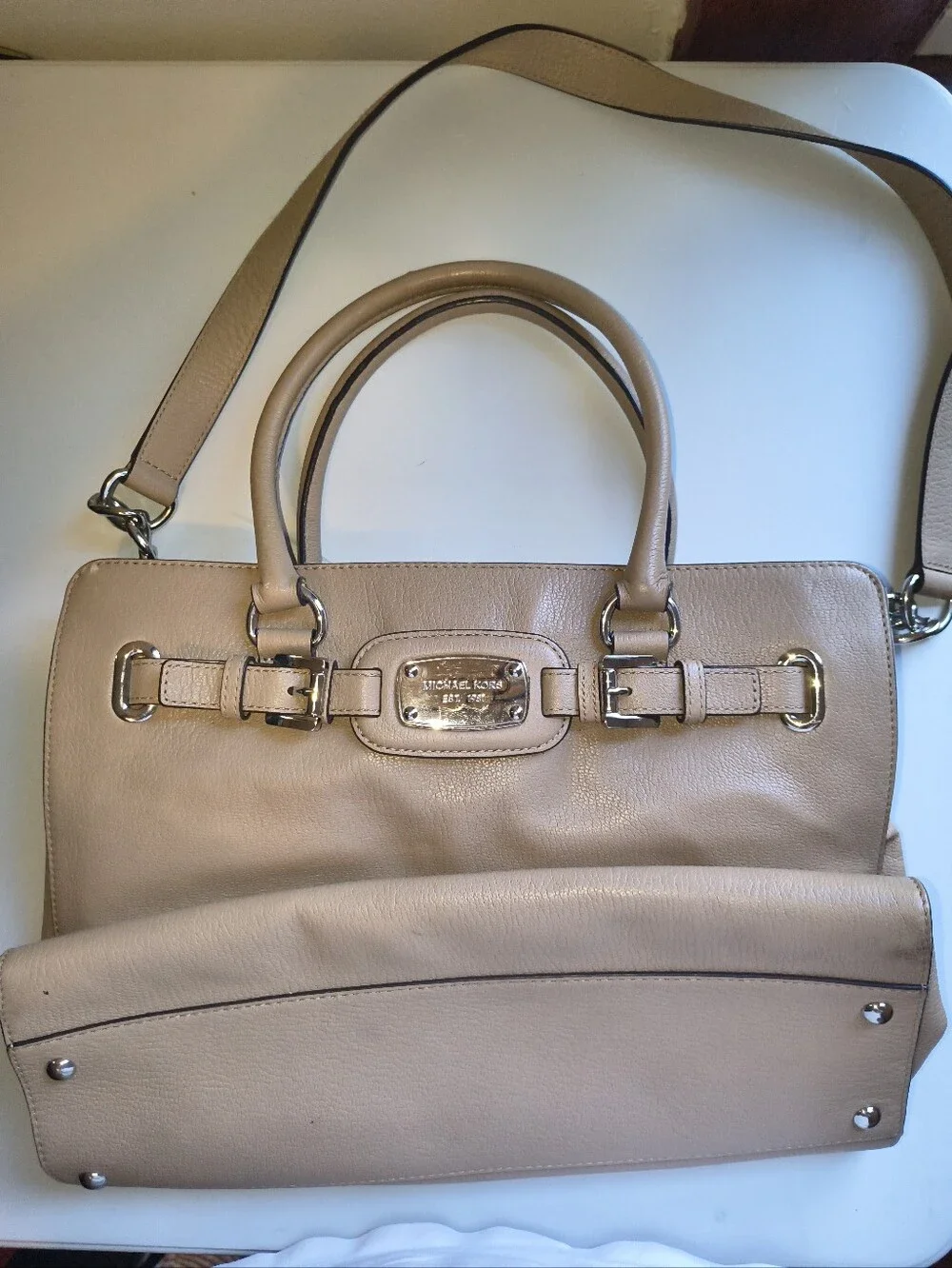 Michael Kors Nude/Tan Leather Satchel with Gold Hardware